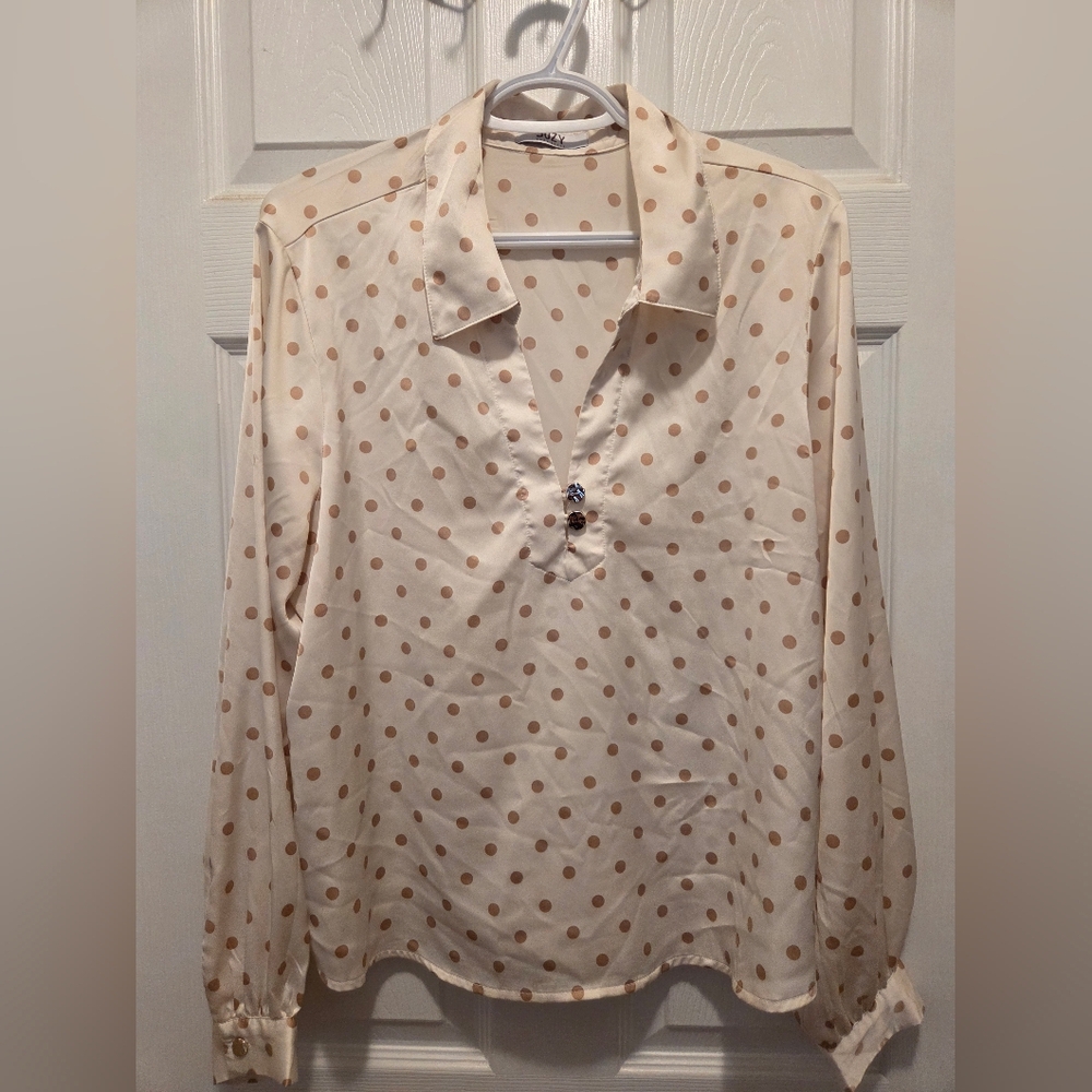 Suzy Shier Cream Polka Dot Blouse